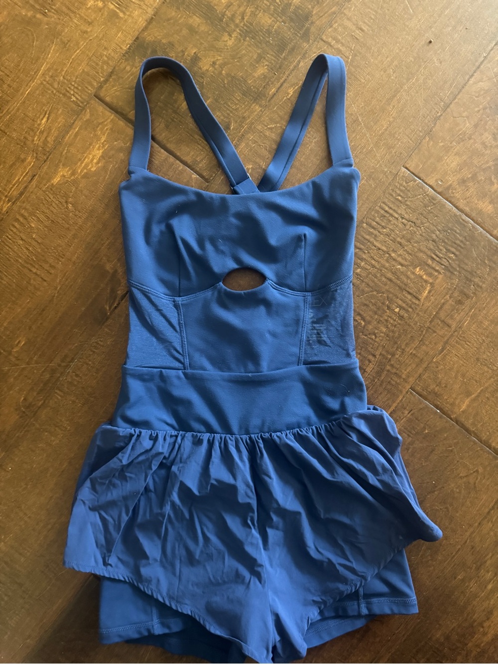 POPFLEX Navy Athletic Shorts Romper with keyhole and mesh